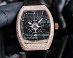 Swiss Replica Franck Muller V45 Complications Black Dial Rose Gold Diamond Watch